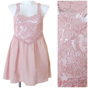 Ryu Floral Lace Knit Mesh Light Pink Racerback Short Mini A-Line Fashion Dress